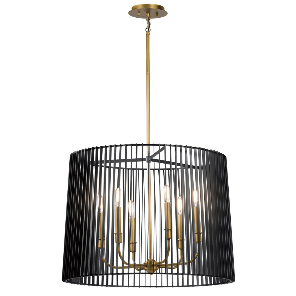 Quintiesse Linara 6 Light Pendant in Black & Natural Brass