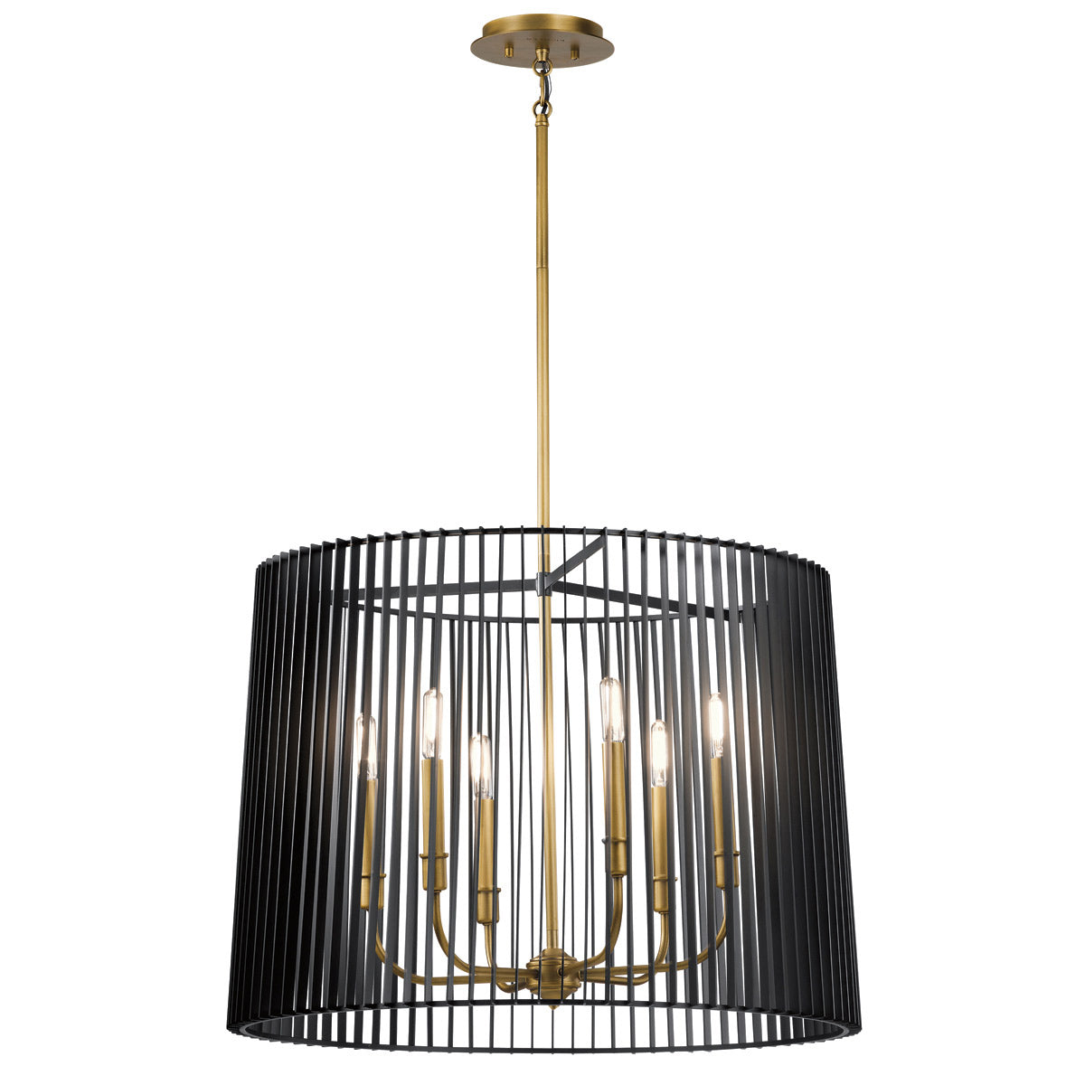 Quintiesse Linara 6 Light Pendant in Black & Natural Brass