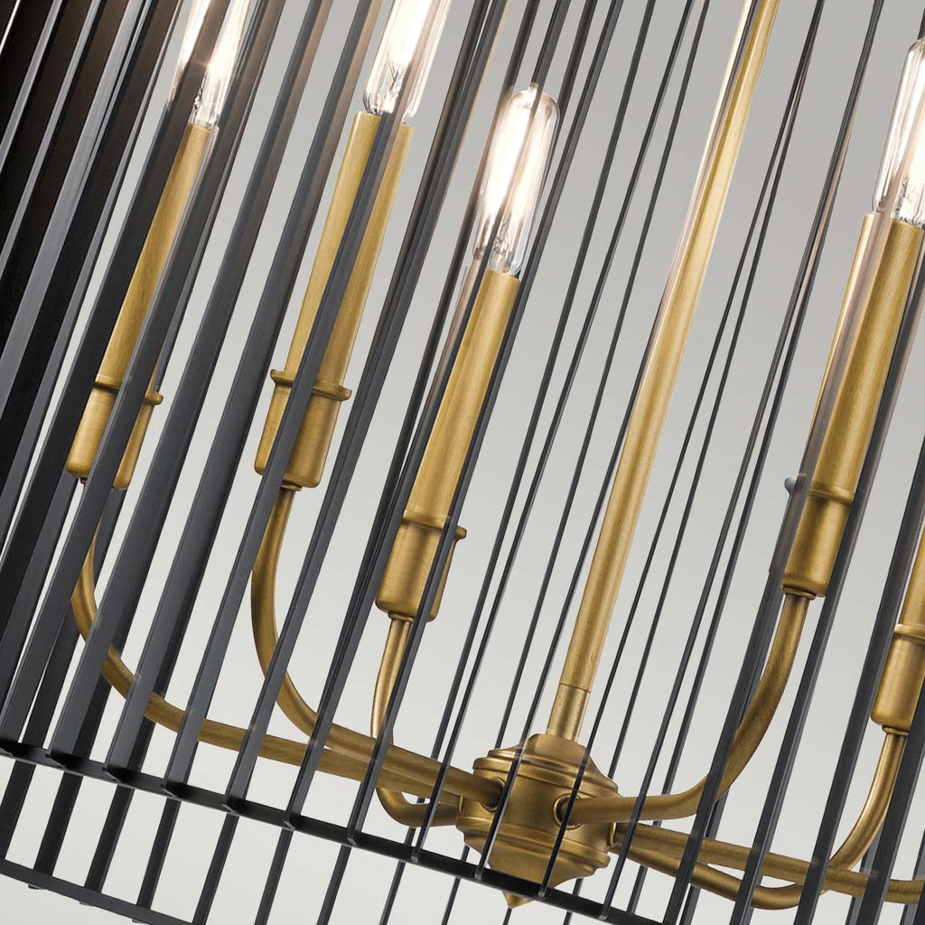 Quintiesse Linara 6 Light Pendant in Black & Natural Brass
