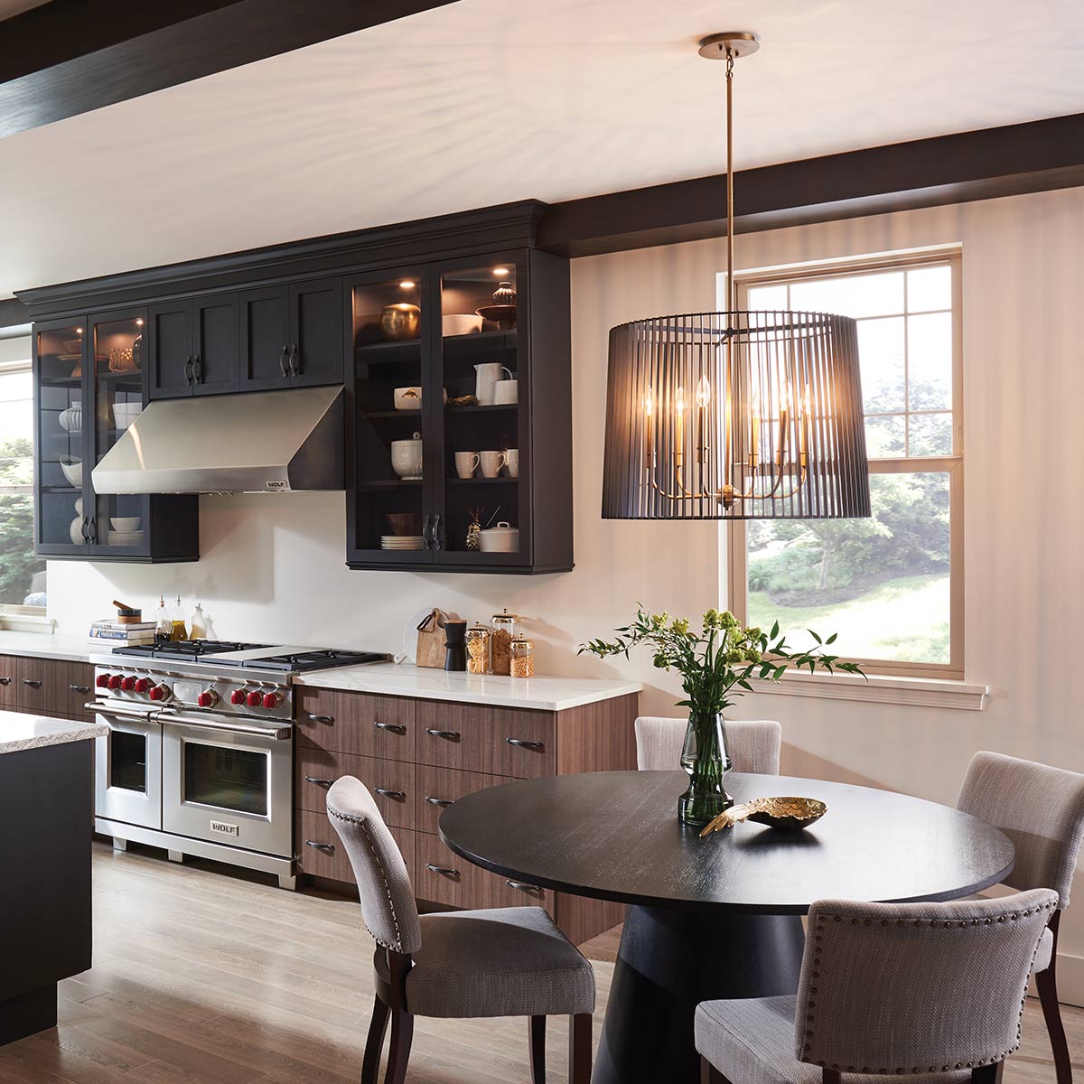 Quintiesse Linara 6 Light Pendant in Black & Natural Brass
