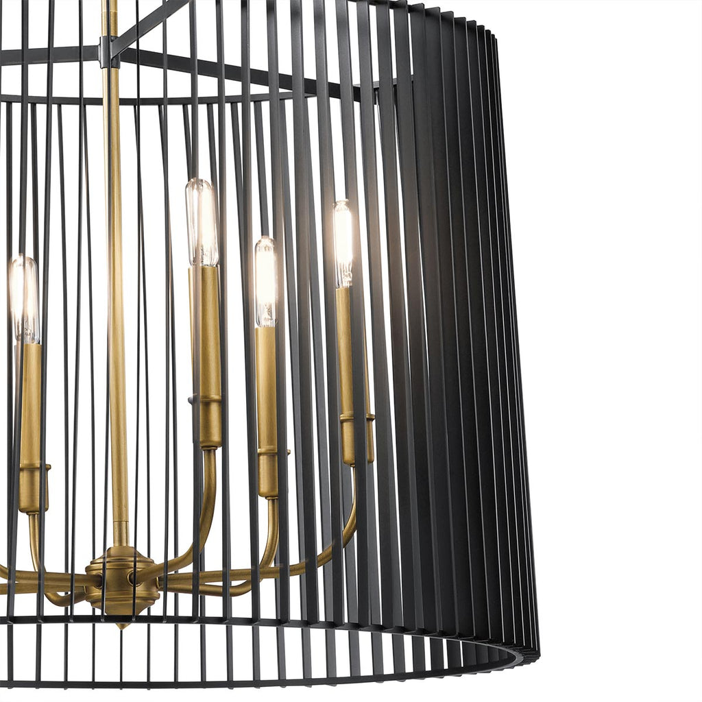 Quintiesse Linara 6 Light Pendant in Black & Natural Brass