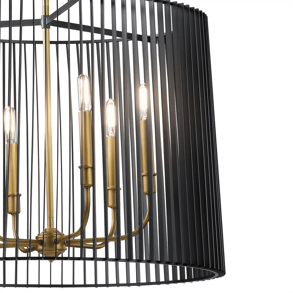 Quintiesse Linara 6 Light Pendant in Black & Natural Brass