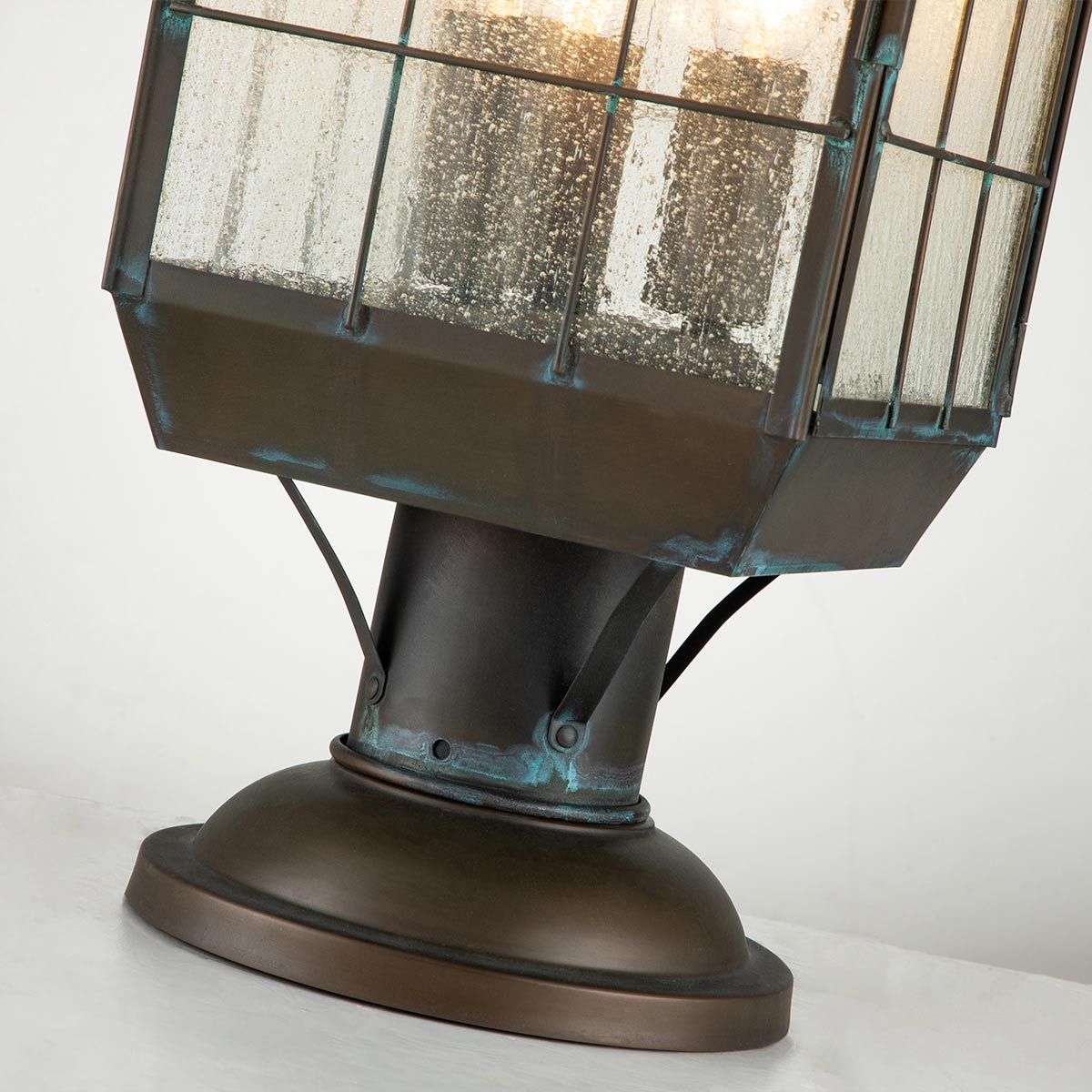 Quintiesse Nantucket Outdoor 3 Light Large Pedestal Lantern in Aged Brass