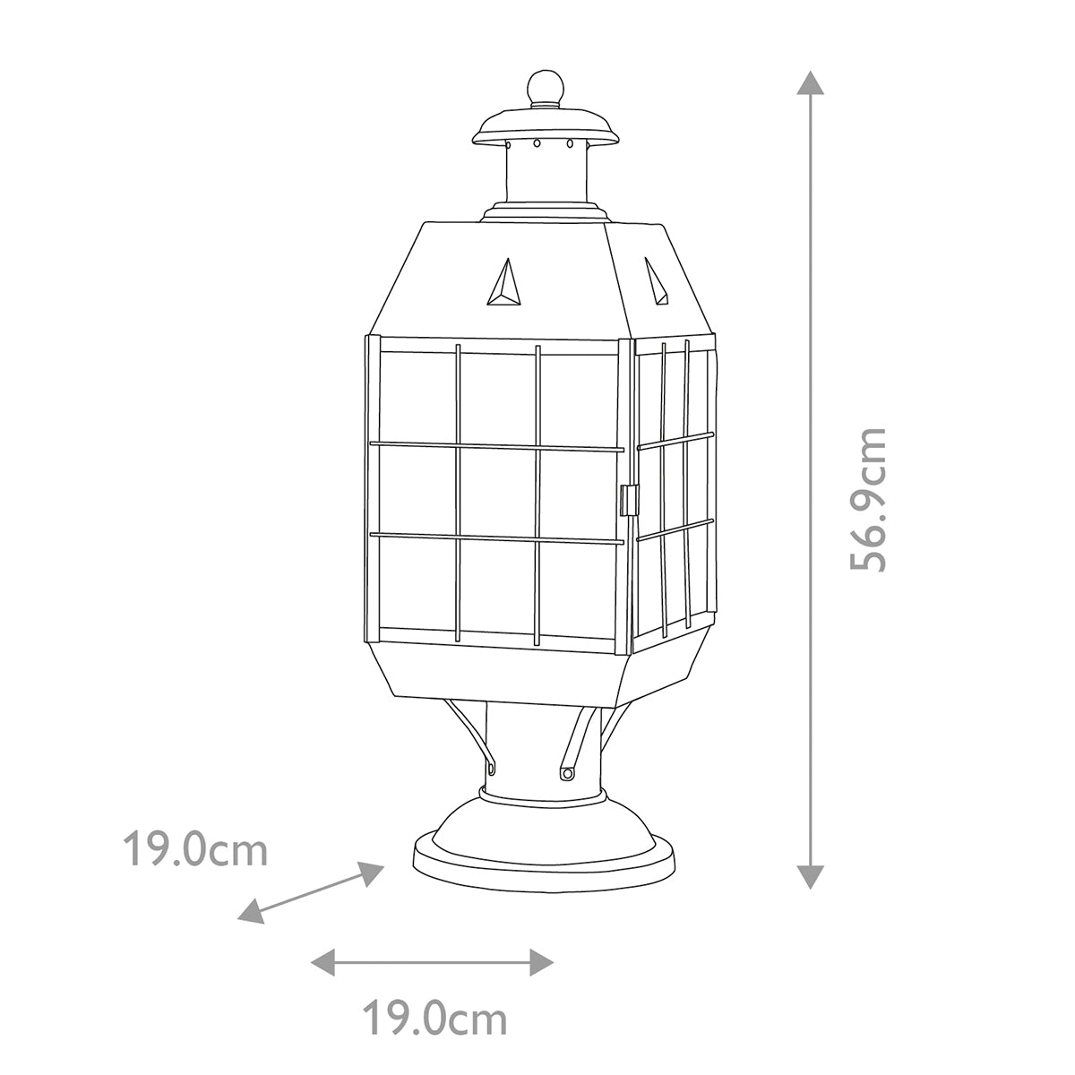 Quintiesse Nantucket Outdoor 3 Light Large Pedestal Lantern in Aged Brass