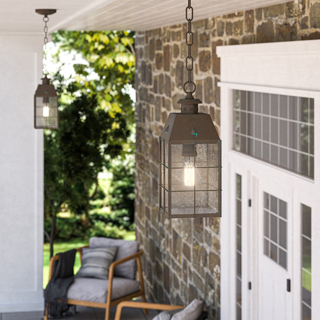 Quintiesse Nantucket Outdoor Medium Chain Lantern in Aged Brass