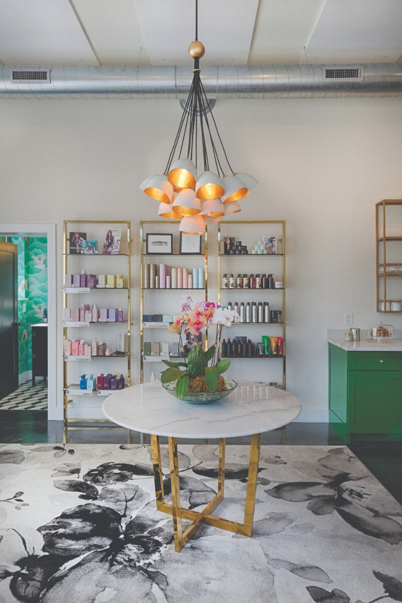 Quintiesse Nula 15 Light Pendant Light Shell White Luxe Gold