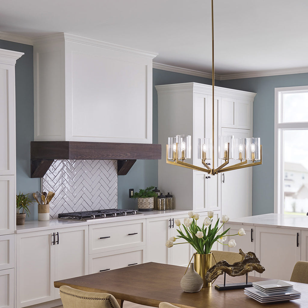 Quintiesse Nye 6 Light Chandelier in Brushed Natural Brass