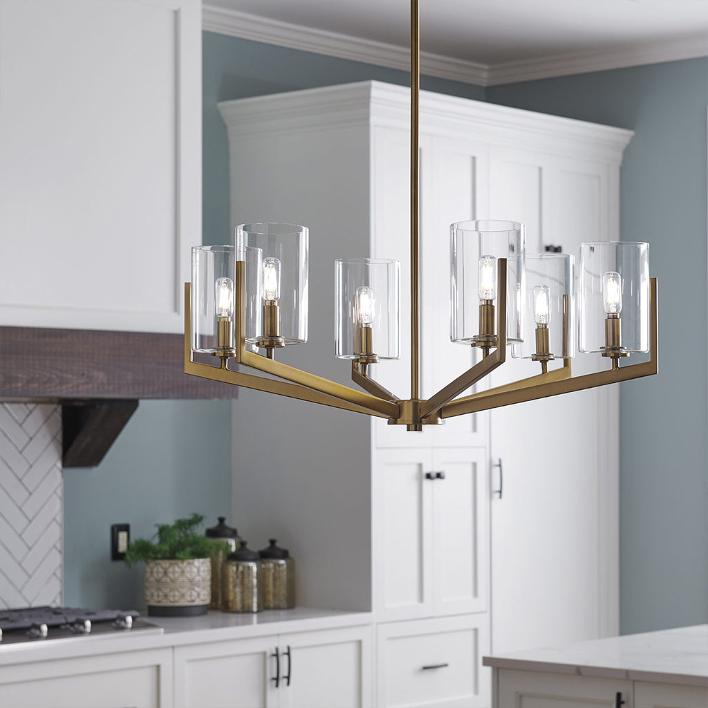 Quintiesse Nye 6 Light Chandelier in Brushed Natural Brass