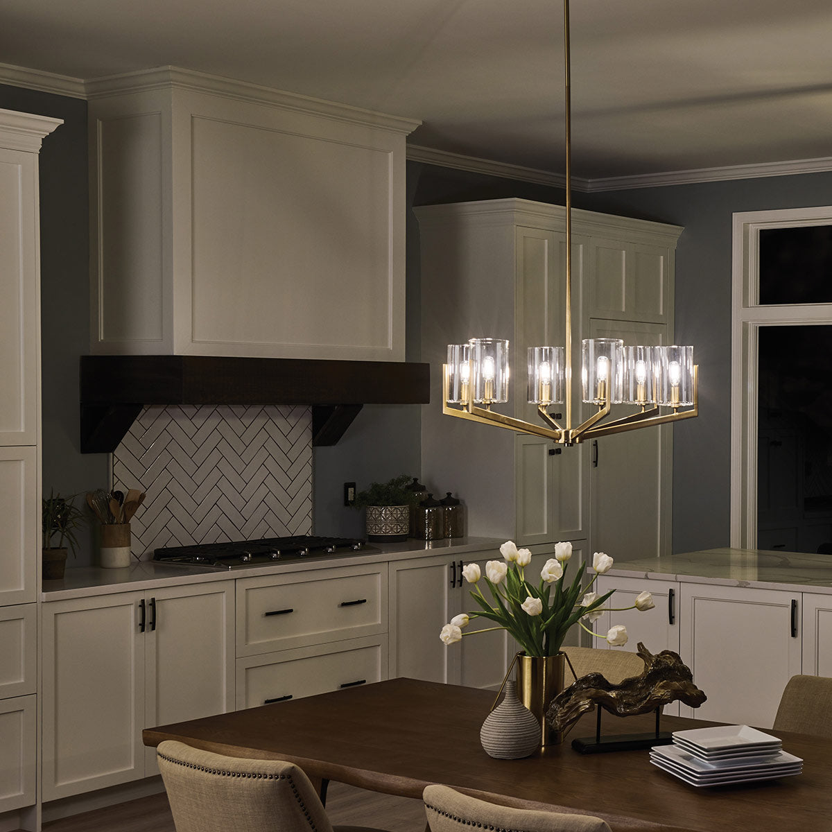 Quintiesse Nye 6 Light Chandelier in Brushed Natural Brass