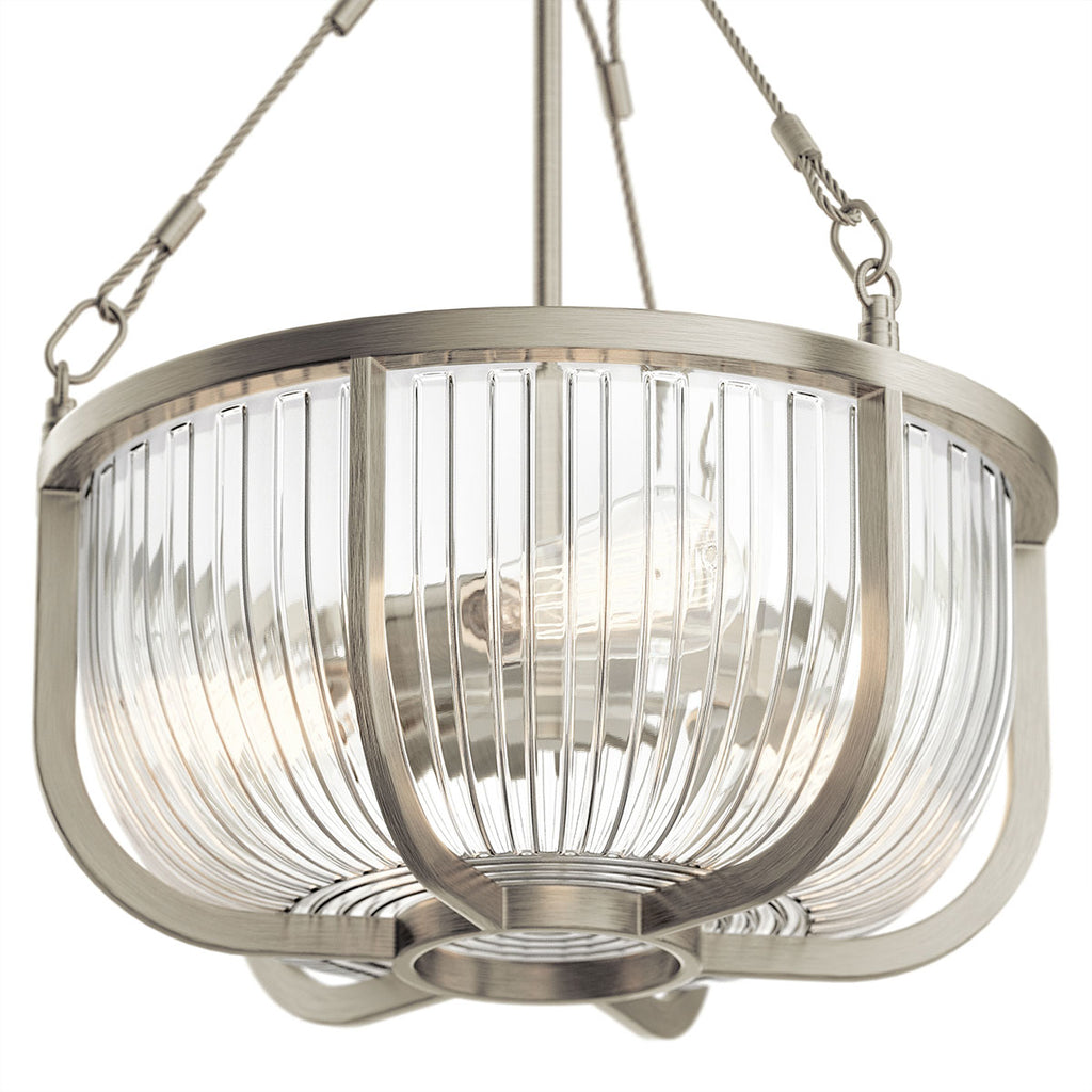 Quintiesse Roux 3 Light Pendant/ Semi-Flush in Brushed Nickel