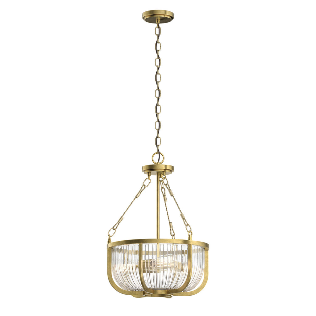 Quintiesse Roux 3 Light Pendant/ Semi-Flush in Natural Brass