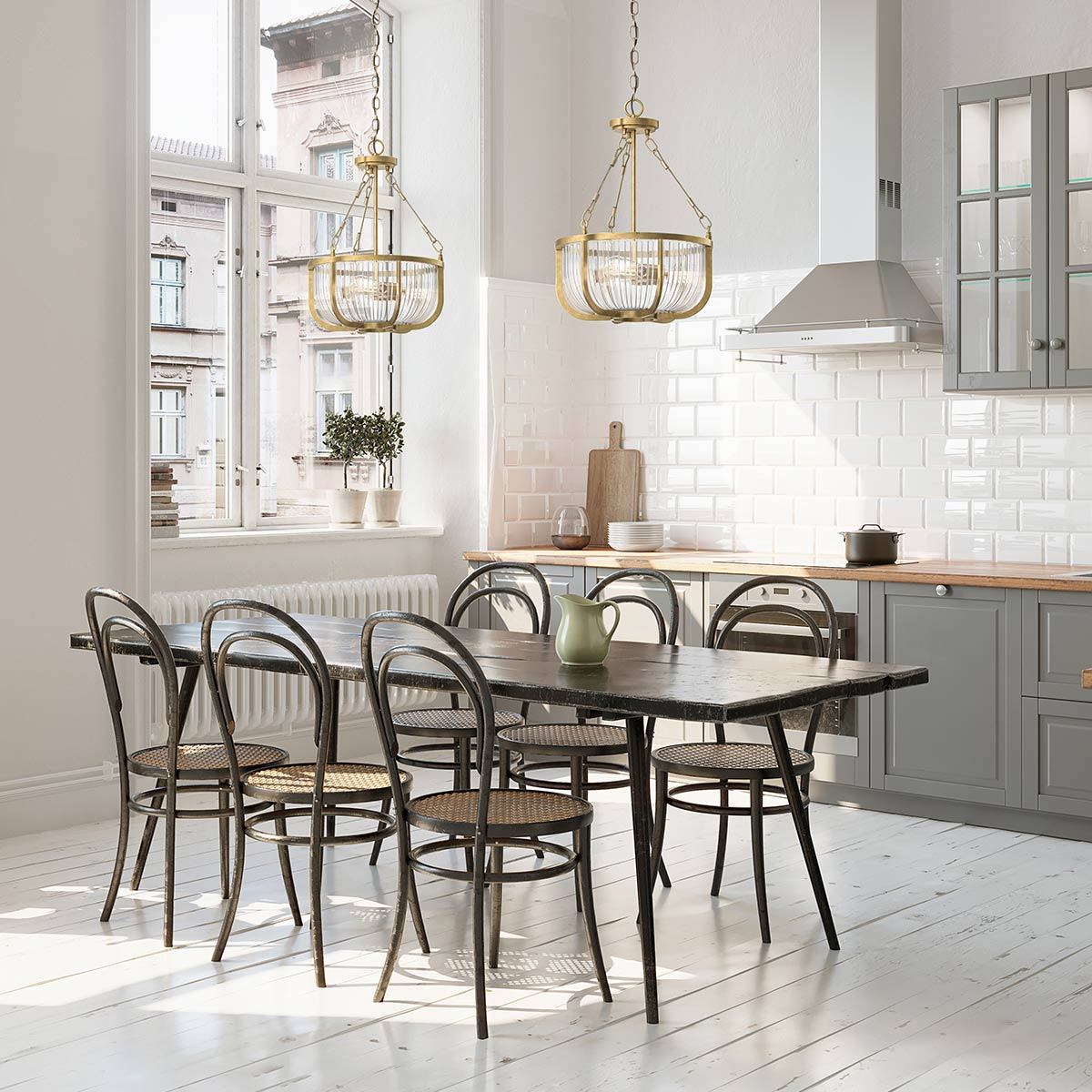 Quintiesse Roux 3 Light Pendant/ Semi-Flush in Natural Brass