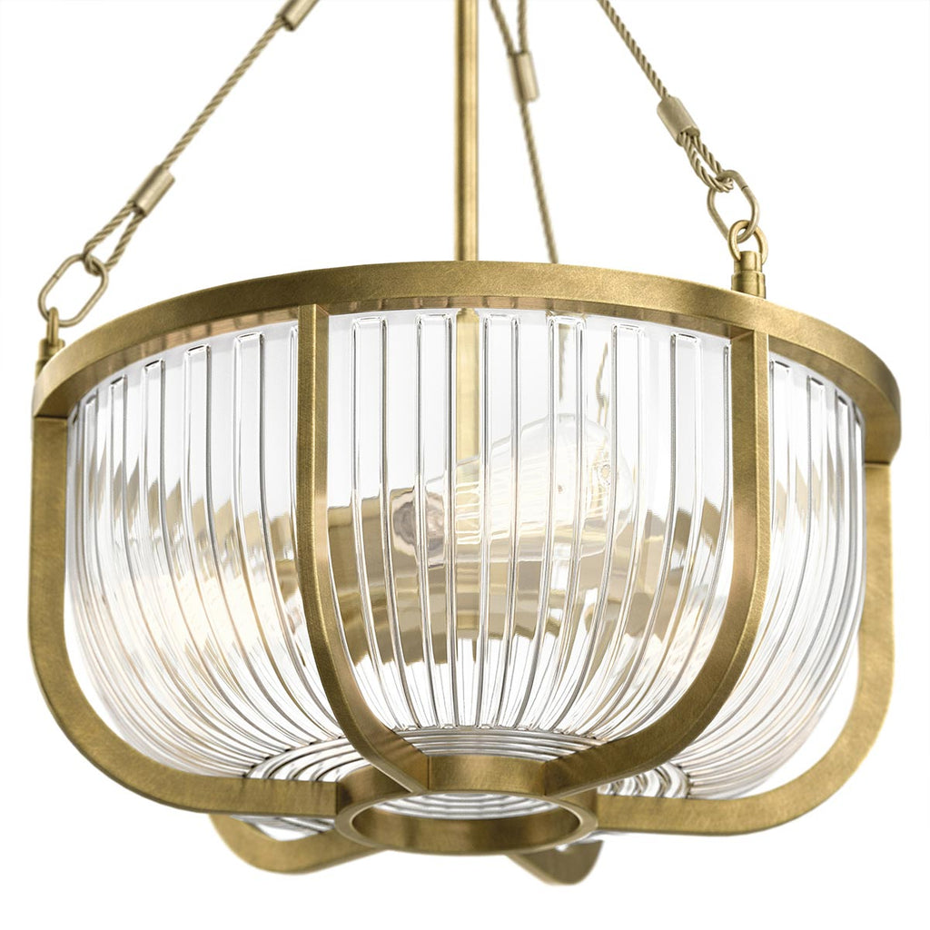 Quintiesse Roux 3 Light Pendant/ Semi-Flush in Natural Brass