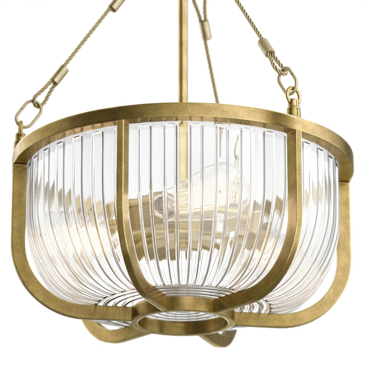 Quintiesse Roux 3 Light Pendant/ Semi-Flush in Natural Brass
