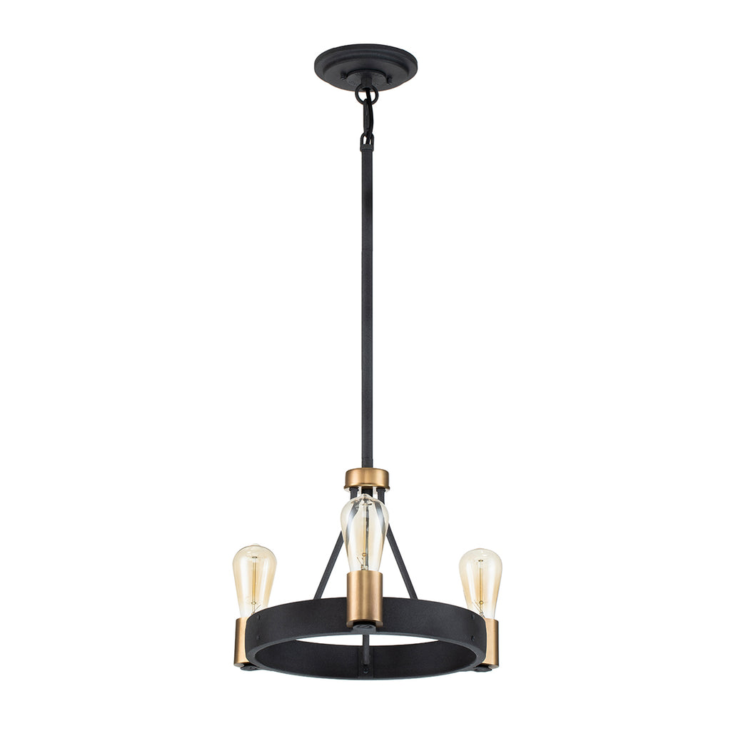Quintiesse Silas 3 Light Pendant/ Semi-Flush in Aged Zinc & Heritage Brass
