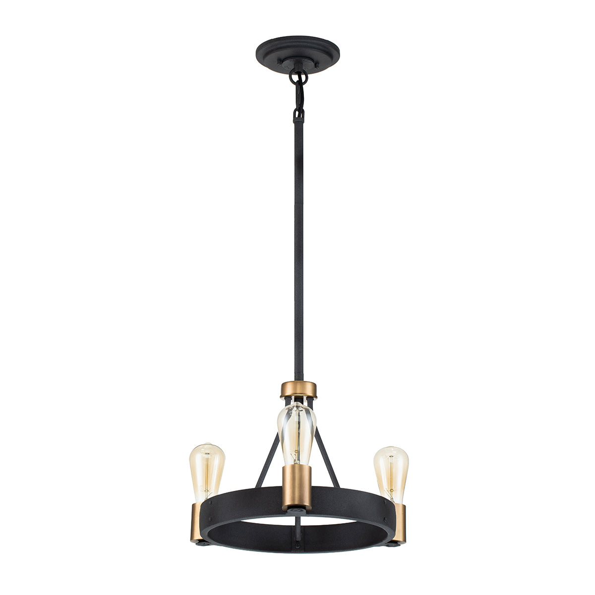 Quintiesse Silas 3 Light Pendant/ Semi-Flush in Aged Zinc & Heritage Brass