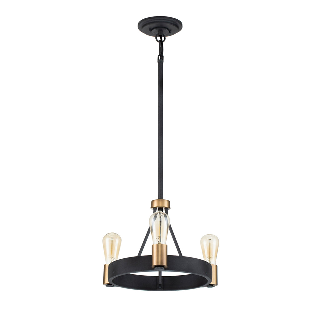 Quintiesse Silas 3 Light Pendant/ Semi-Flush in Aged Zinc & Heritage Brass