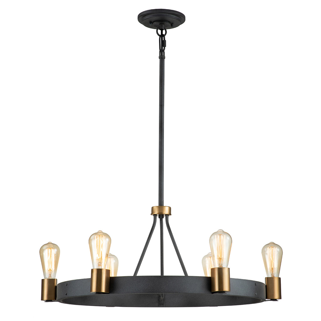 Quintiesse Silas 5 Light Pendant/ Semi-Flush in Aged Zinc & Heritage Brass