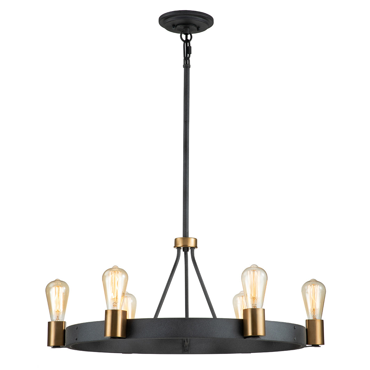 Quintiesse Silas 5 Light Pendant/ Semi-Flush in Aged Zinc & Heritage Brass