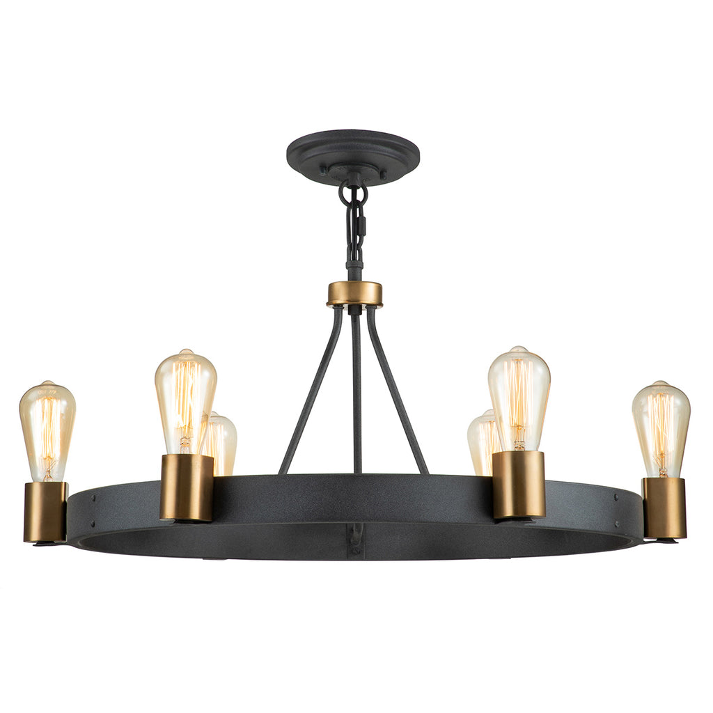 Quintiesse Silas 5 Light Pendant/ Semi-Flush in Aged Zinc & Heritage Brass
