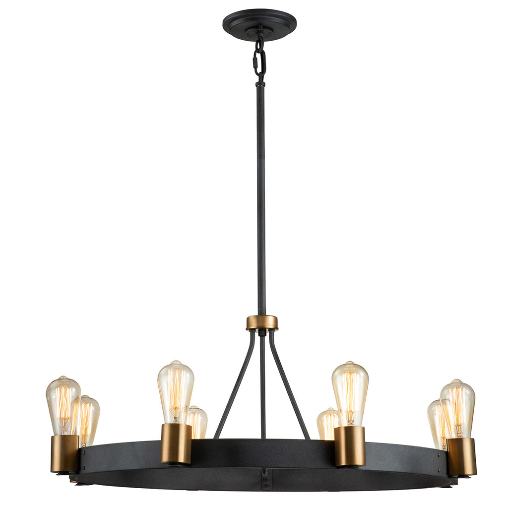 Quintiesse Silas 8 Light Pendant/ Semi-Flush in Aged Zinc & Heritage Brass