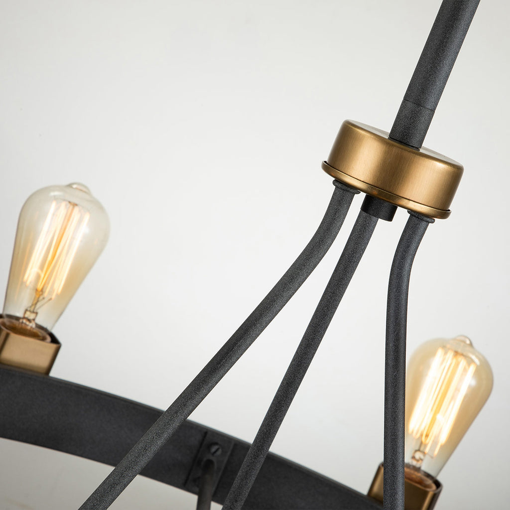 Quintiesse Silas 8 Light Pendant/ Semi-Flush in Aged Zinc & Heritage Brass