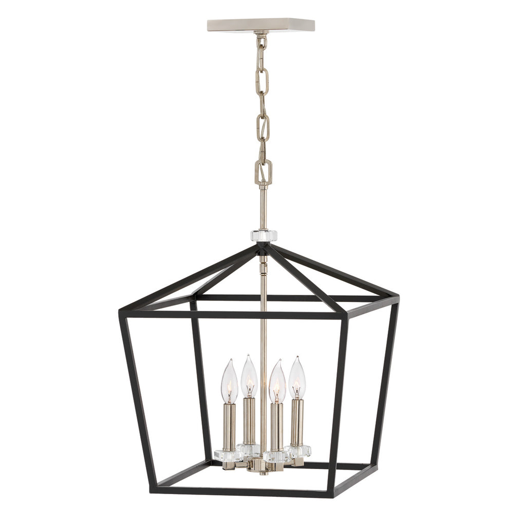 Quintiesse Stinson 4 Light Large Pendant/ Semi-Flush in Black with Polished Nickel
