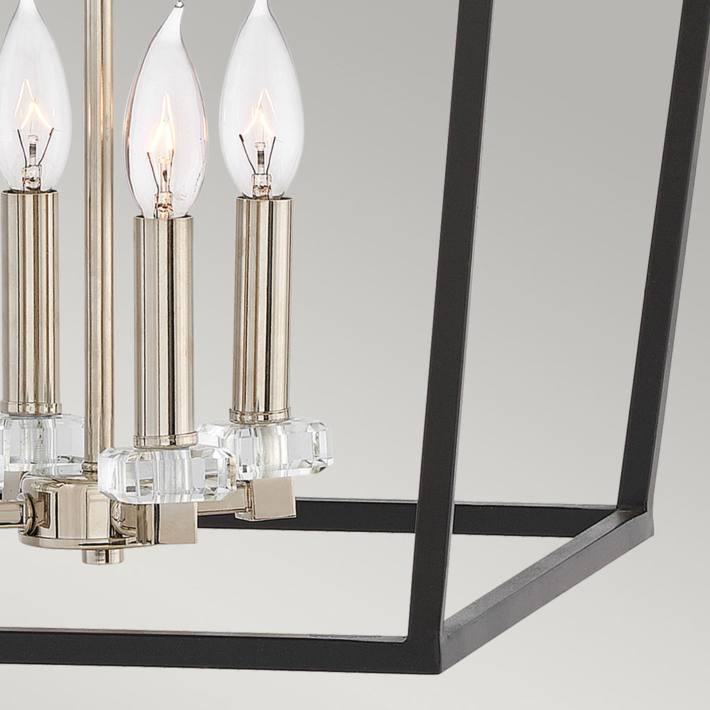 Quintiesse Stinson 4 Light Large Pendant/ Semi-Flush in Black with Polished Nickel