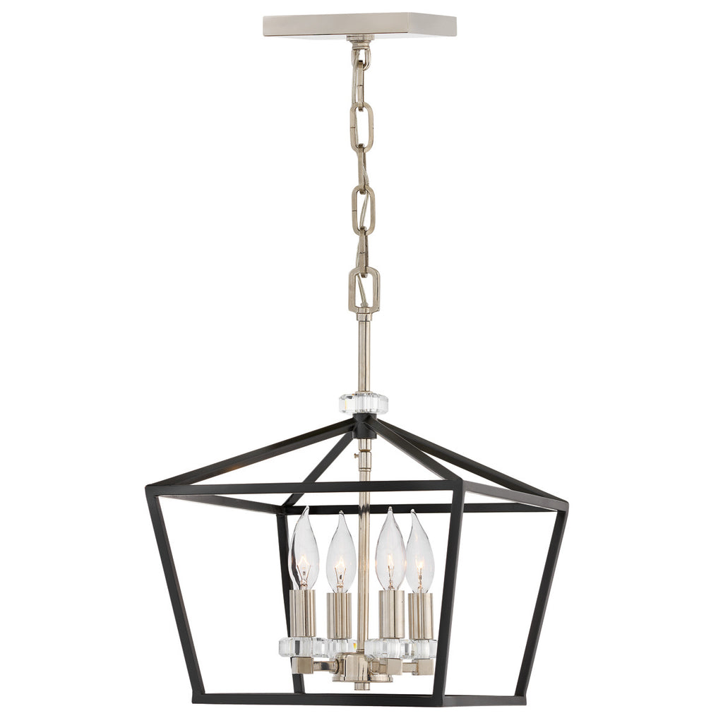Quintiesse Stinson 4 Light Medium Pendant/ Semi-Flush in Black with Polished Nickel
