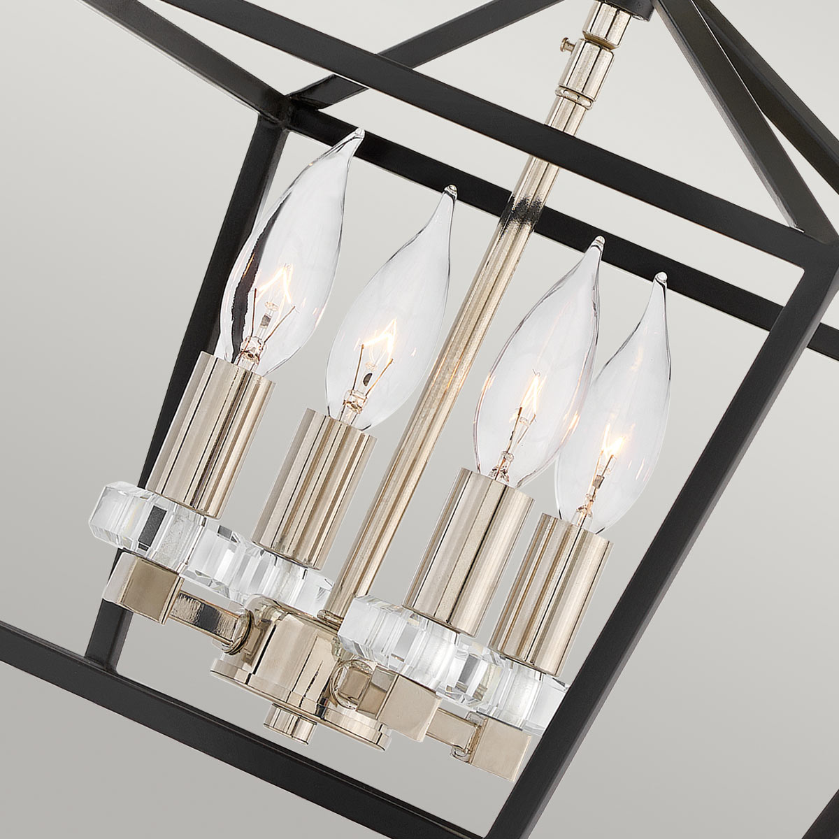 Quintiesse Stinson 4 Light Medium Pendant/ Semi-Flush in Black with Polished Nickel