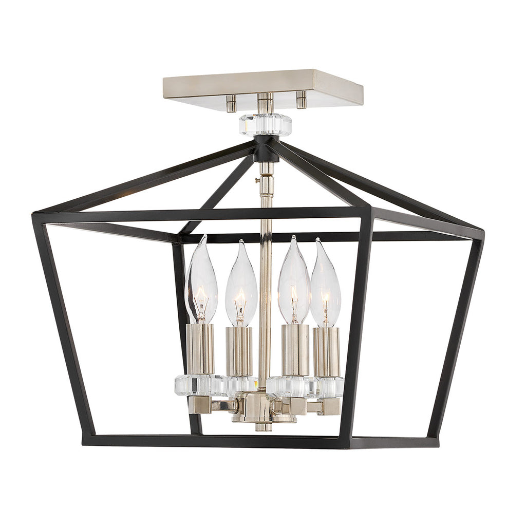 Quintiesse Stinson 4 Light Medium Pendant/ Semi-Flush in Black with Polished Nickel