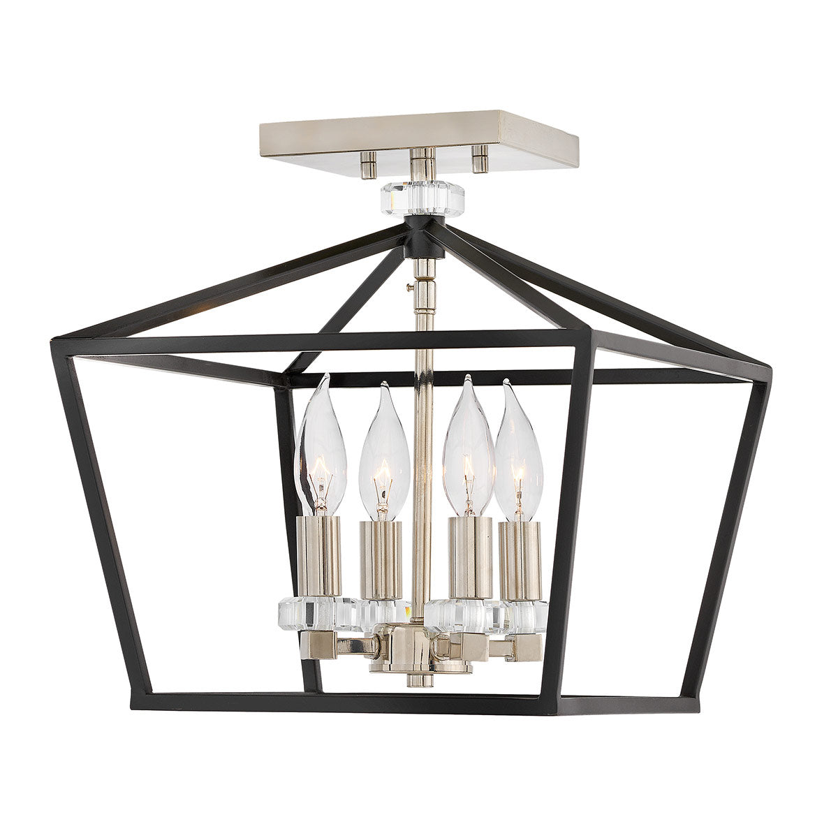 Quintiesse Stinson 4 Light Medium Pendant/ Semi-Flush in Black with Polished Nickel