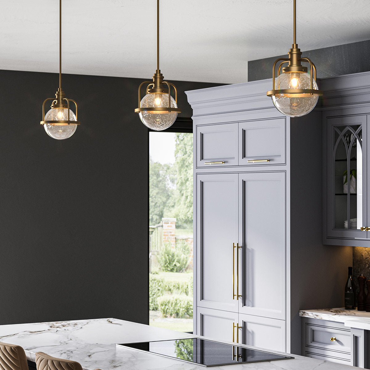 Quintiesse Triocent Bathroom Pendant/ Semi-Flush in Natural Brass