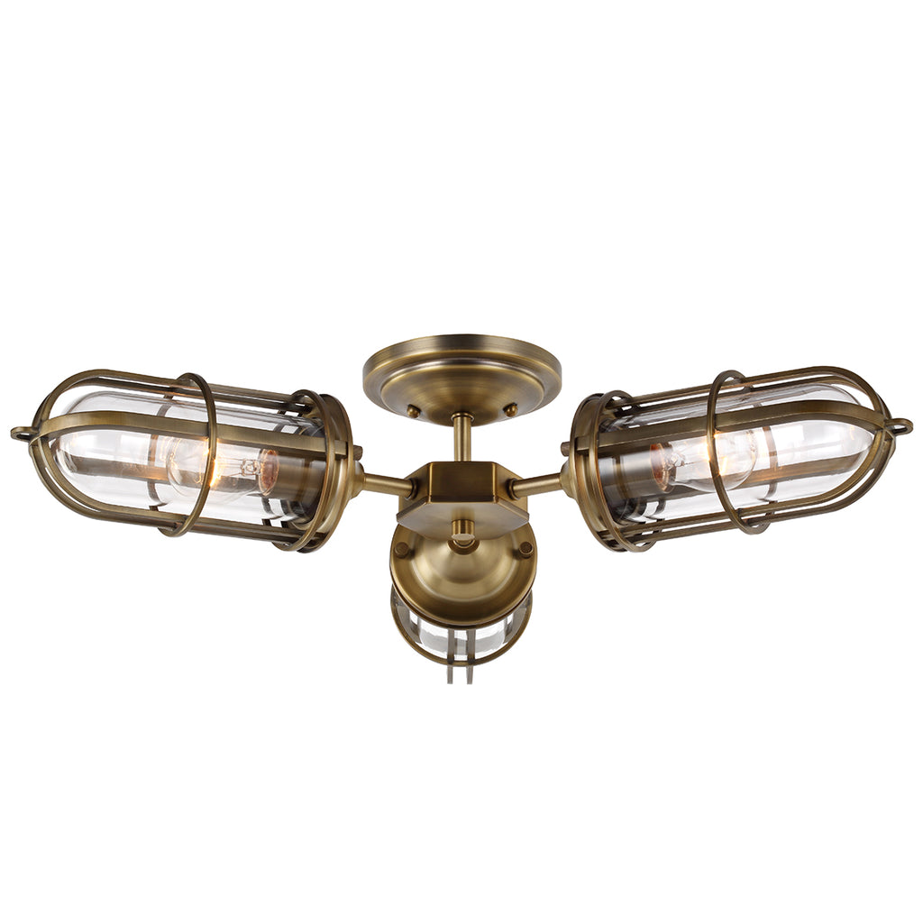 Quintiesse Urban Restoration 3 Light Semi Flush Ceiling Light Antique Brass
