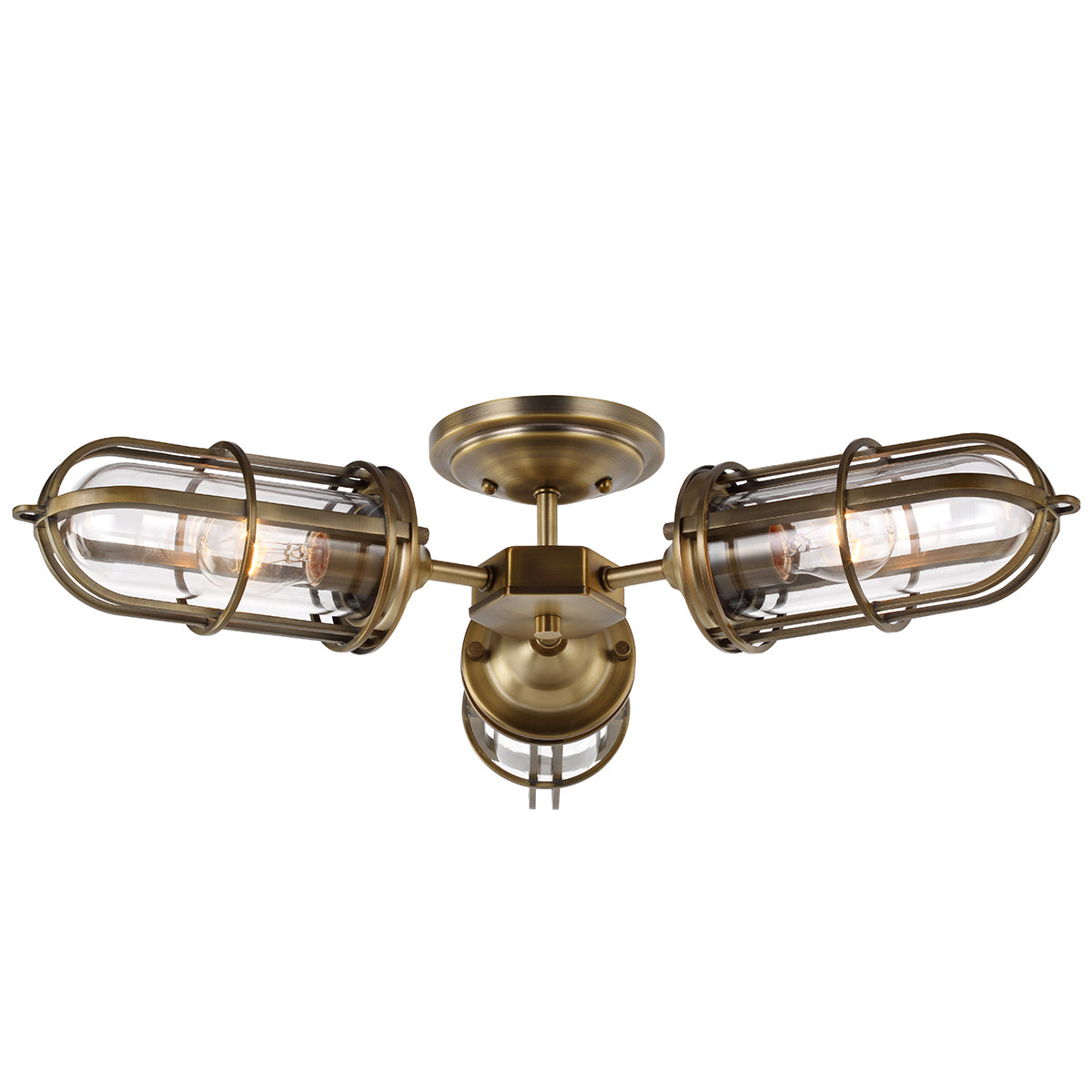 Quintiesse Urban Restoration 3 Light Semi Flush Ceiling Light Antique Brass