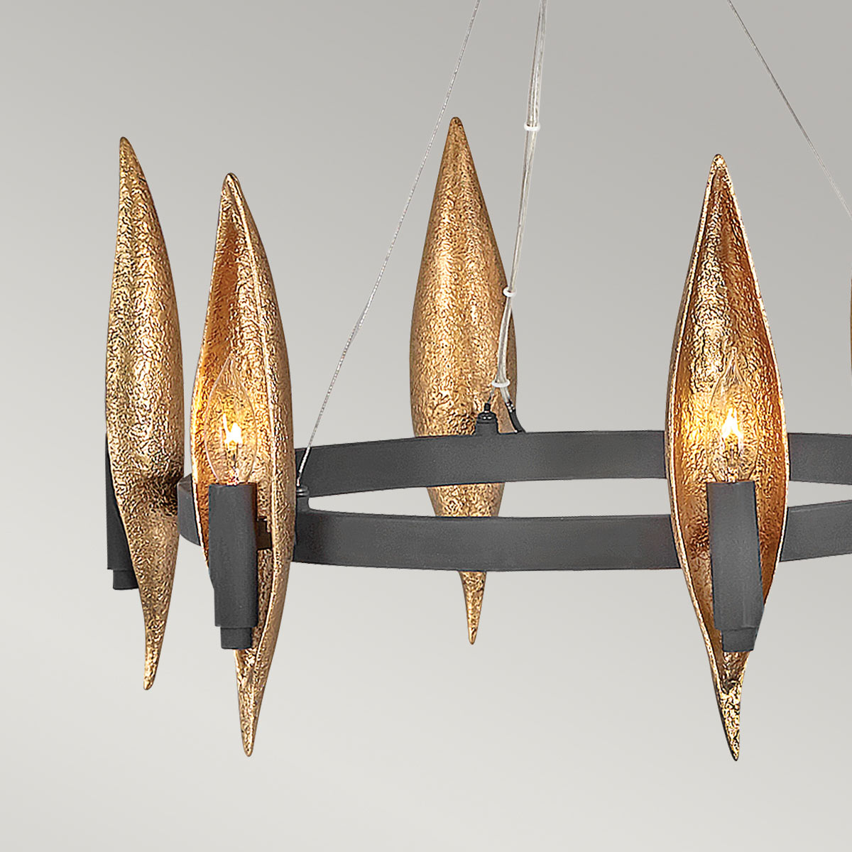 Quintiesse Willow 5 Light Chandelier in Carbon Black with Deluxe Gold