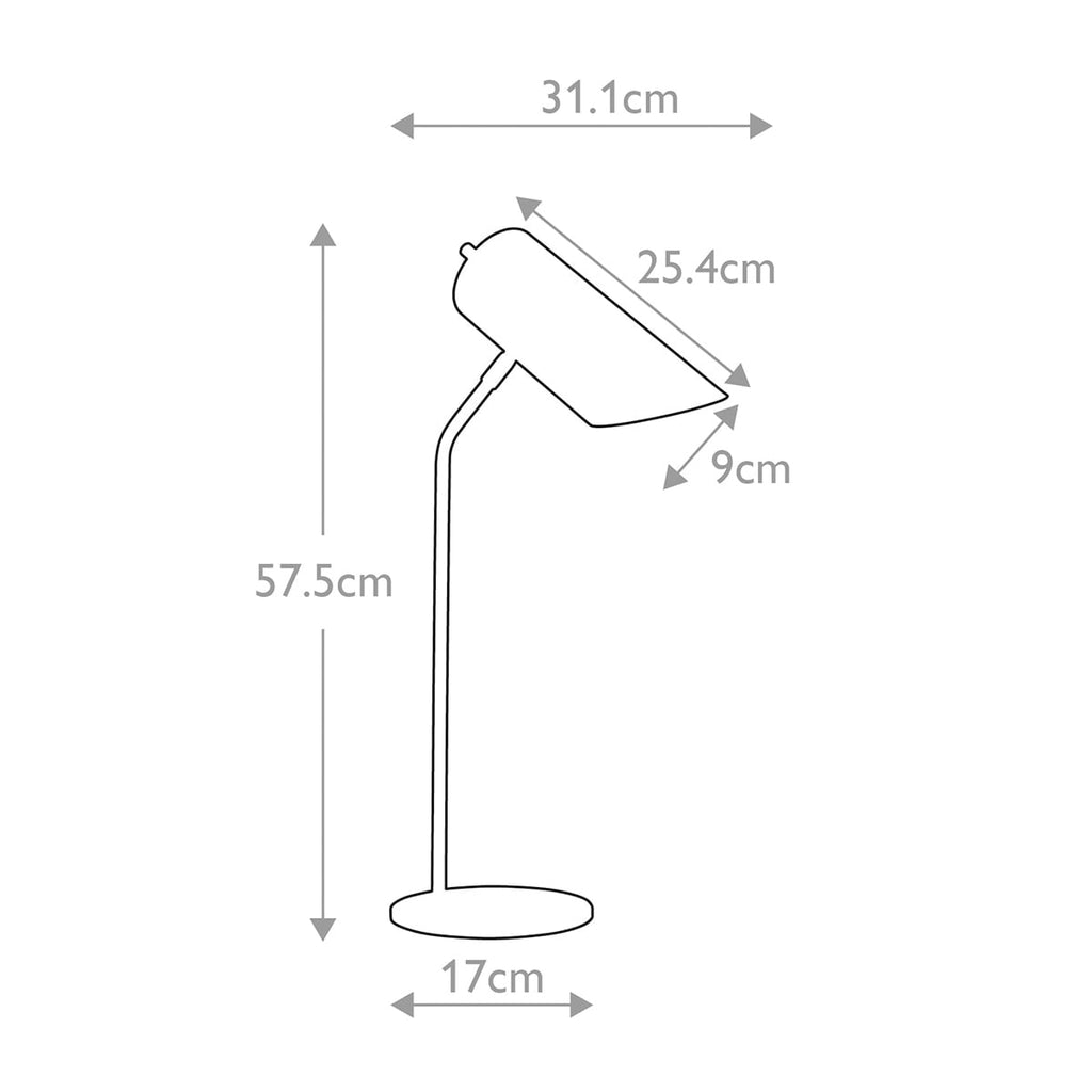 Elstead Quinto Table Lamp in White and Aged Brass - dimensions