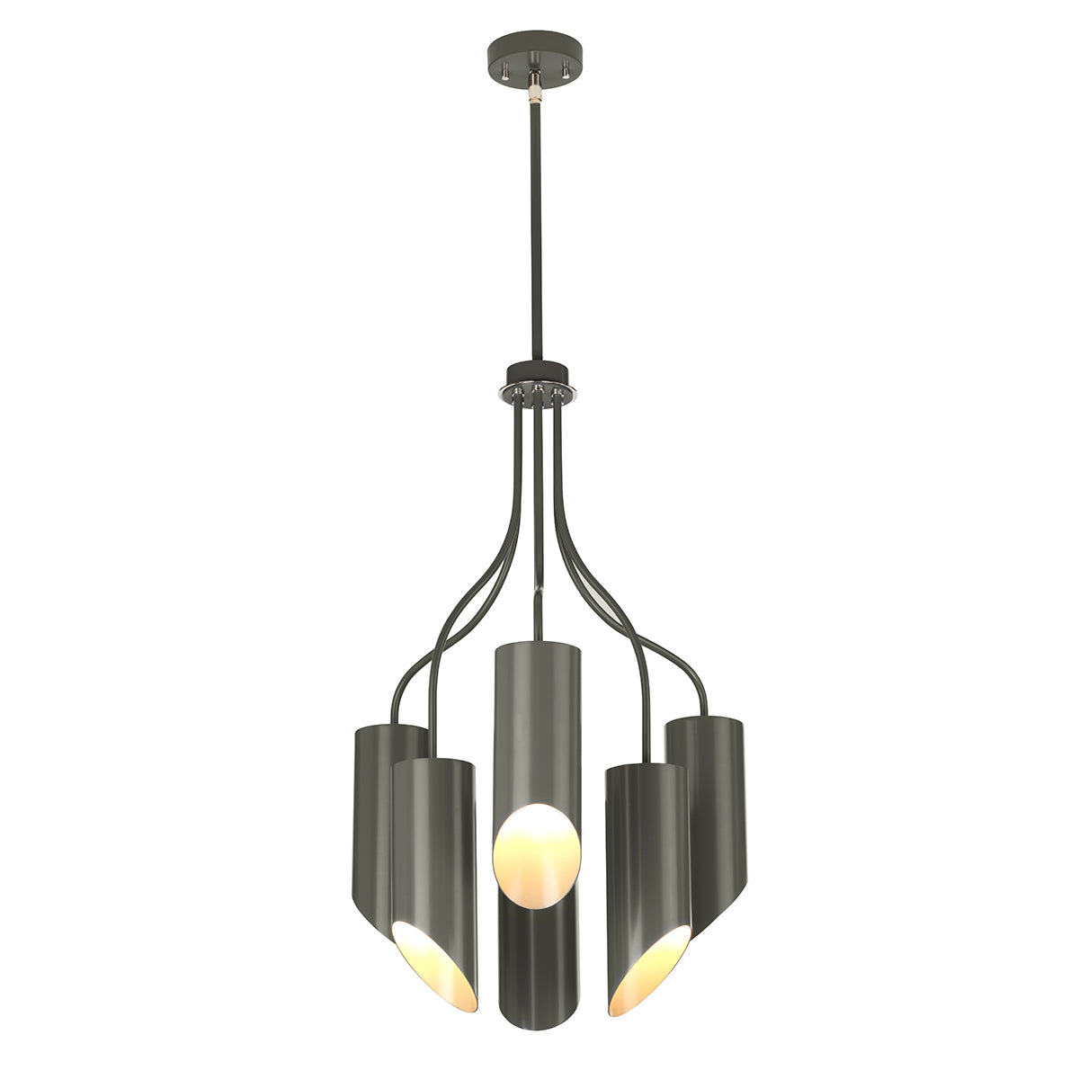 Elstead Quinto 6 Light Chandelier in Dark Grey and Polished Nickel