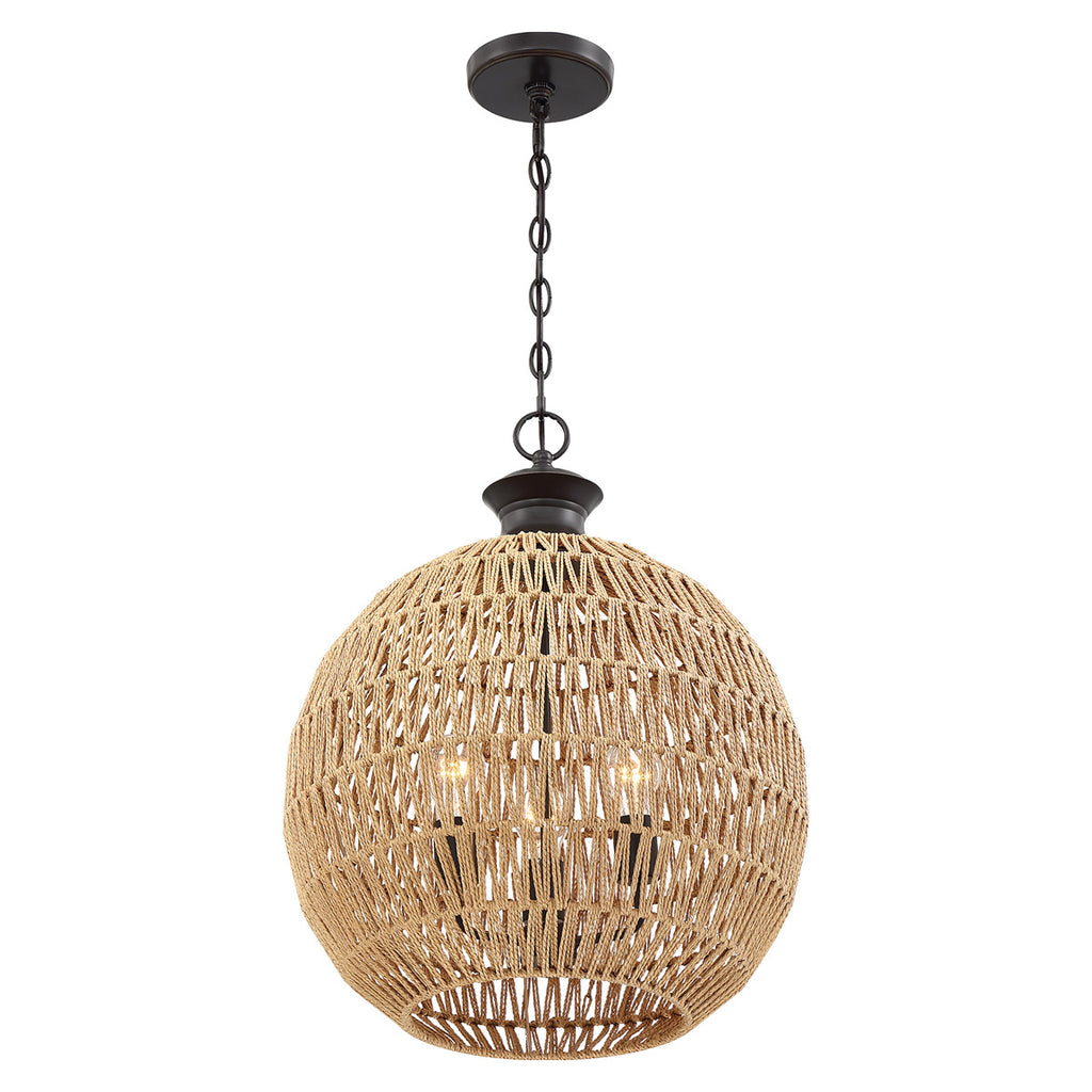 Quoizel Casablanca 3 Light Pendant Palladian Bronze with Rope Shade