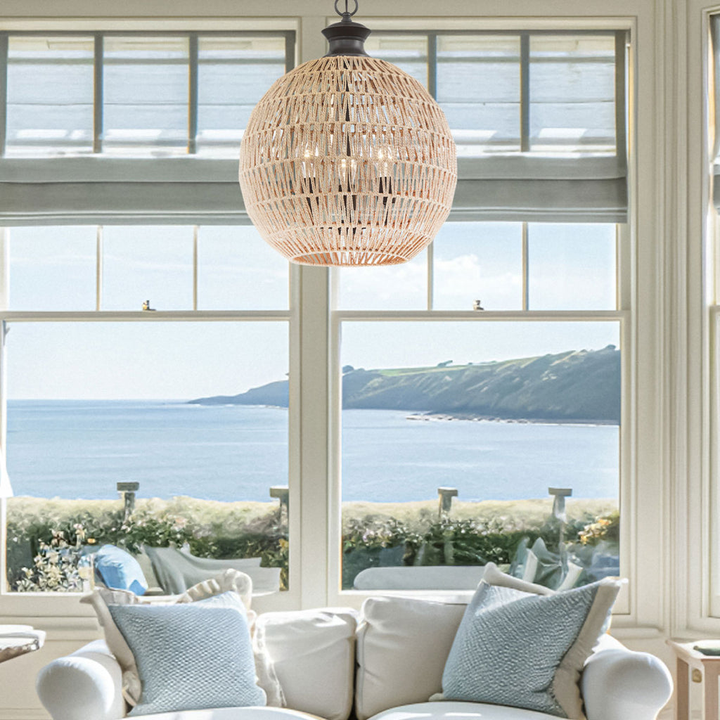 Quoizel Casablanca 3 Light Pendant Palladian Bronze with Rope Shade