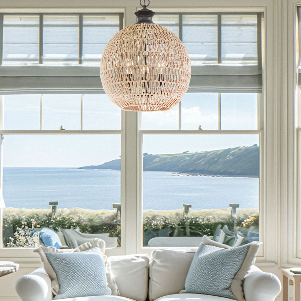 Quoizel Casablanca 3 Light Pendant Palladian Bronze with Rope Shade