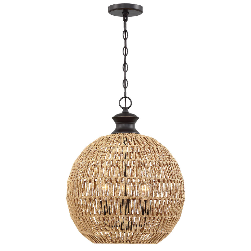 Quoizel Casablanca 3 Light Pendant Palladian Bronze with Rope Shade