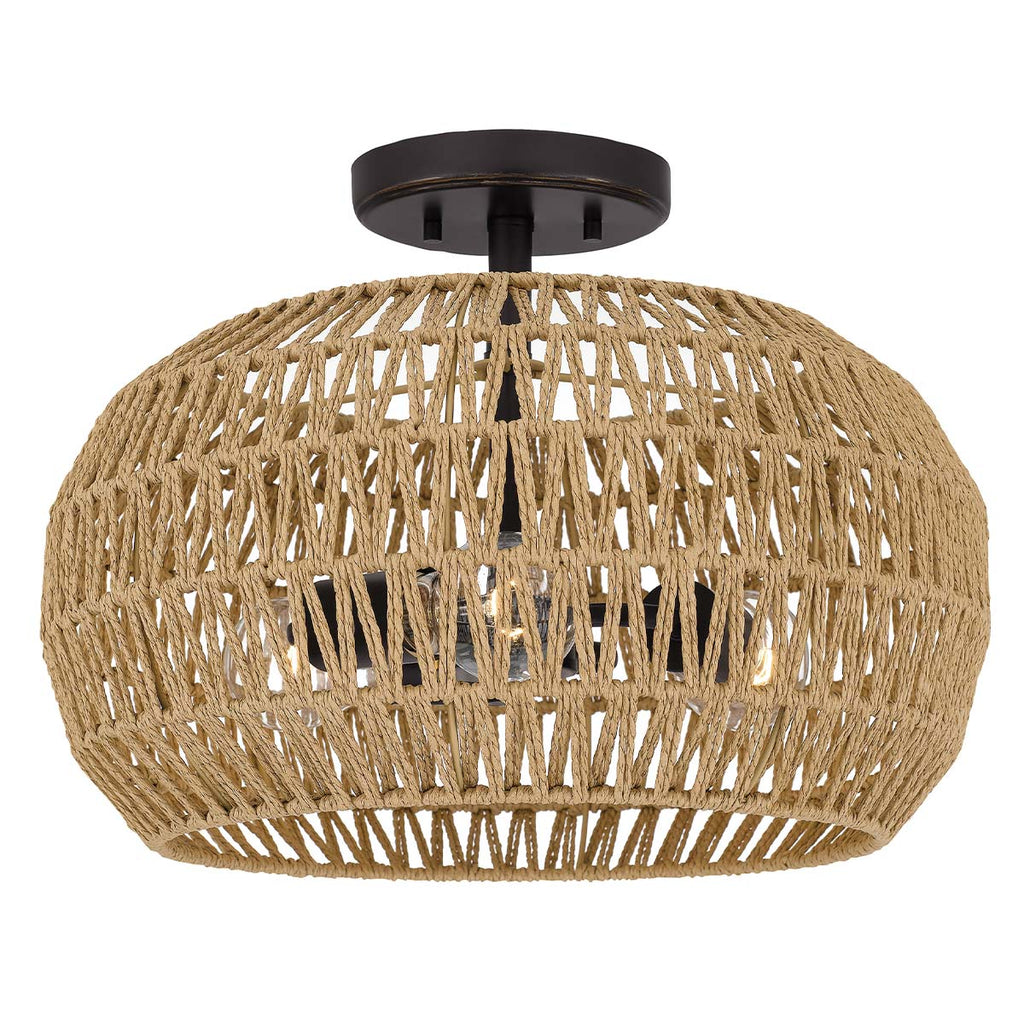Quoizel Casablanca 3 Light Semi Flush Palladian Bronze with Rope Shade