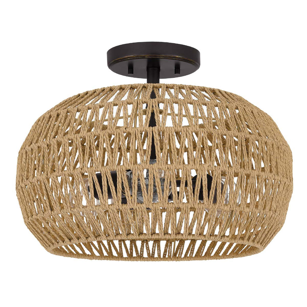 Quoizel Casablanca 3 Light Semi Flush Palladian Bronze with Rope Shade