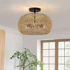 Quoizel Casablanca 3 Light Semi Flush Palladian Bronze with Rope Shade