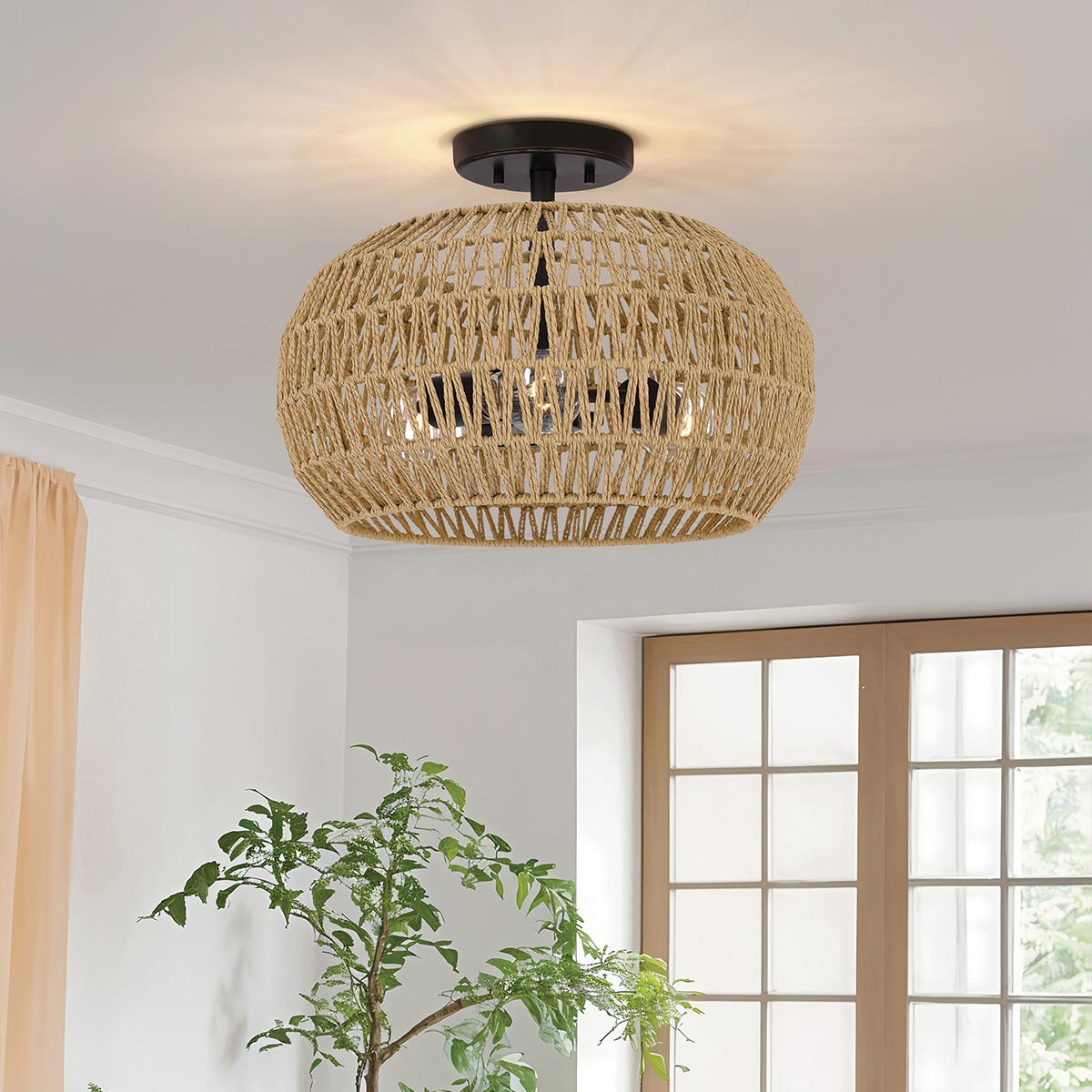 Quoizel Casablanca 3 Light Semi Flush Palladian Bronze with Rope Shade