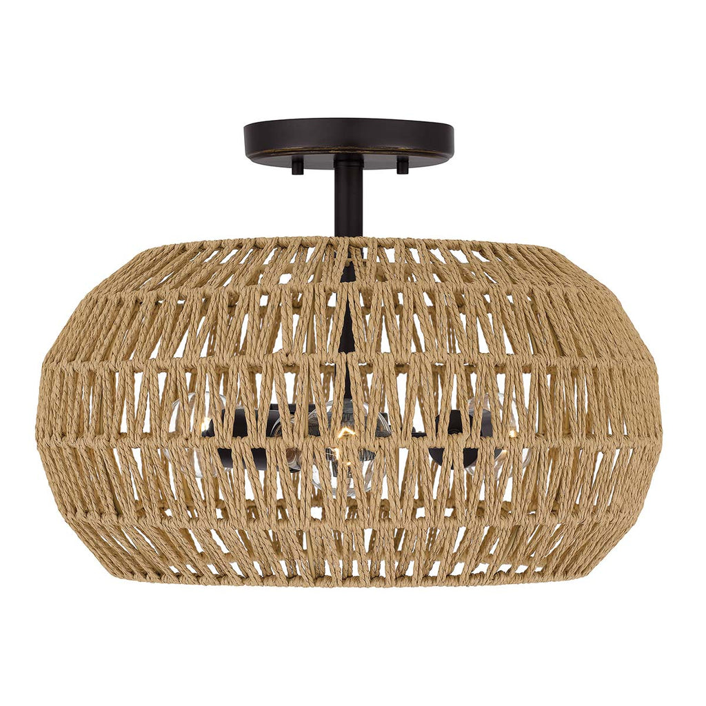 Quoizel Casablanca 3 Light Semi Flush Palladian Bronze with Rope Shade
