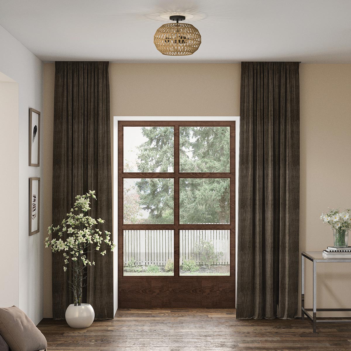Quoizel Casablanca 3 Light Semi Flush Palladian Bronze with Rope Shade