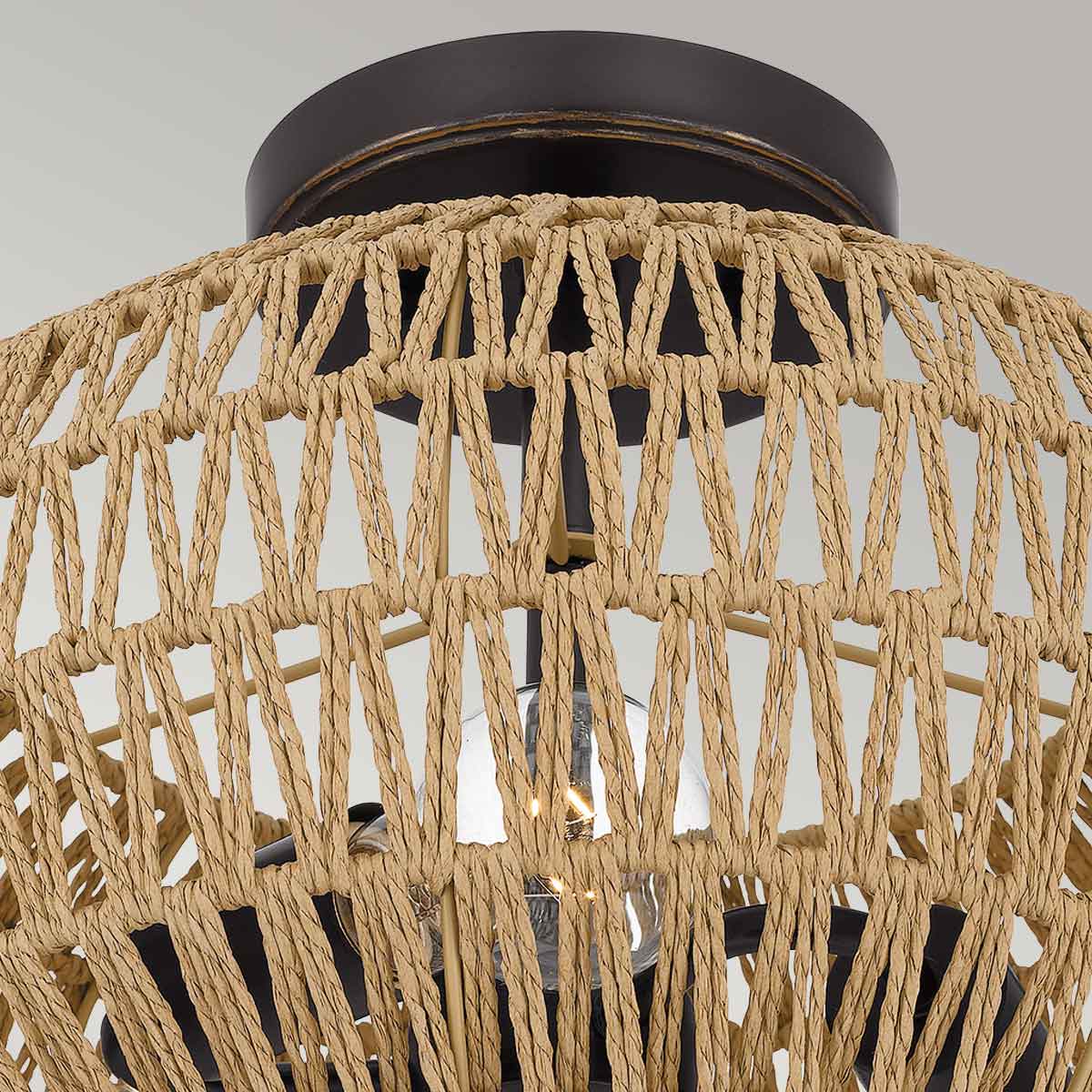Quoizel Casablanca 3 Light Semi Flush Palladian Bronze with Rope Shade