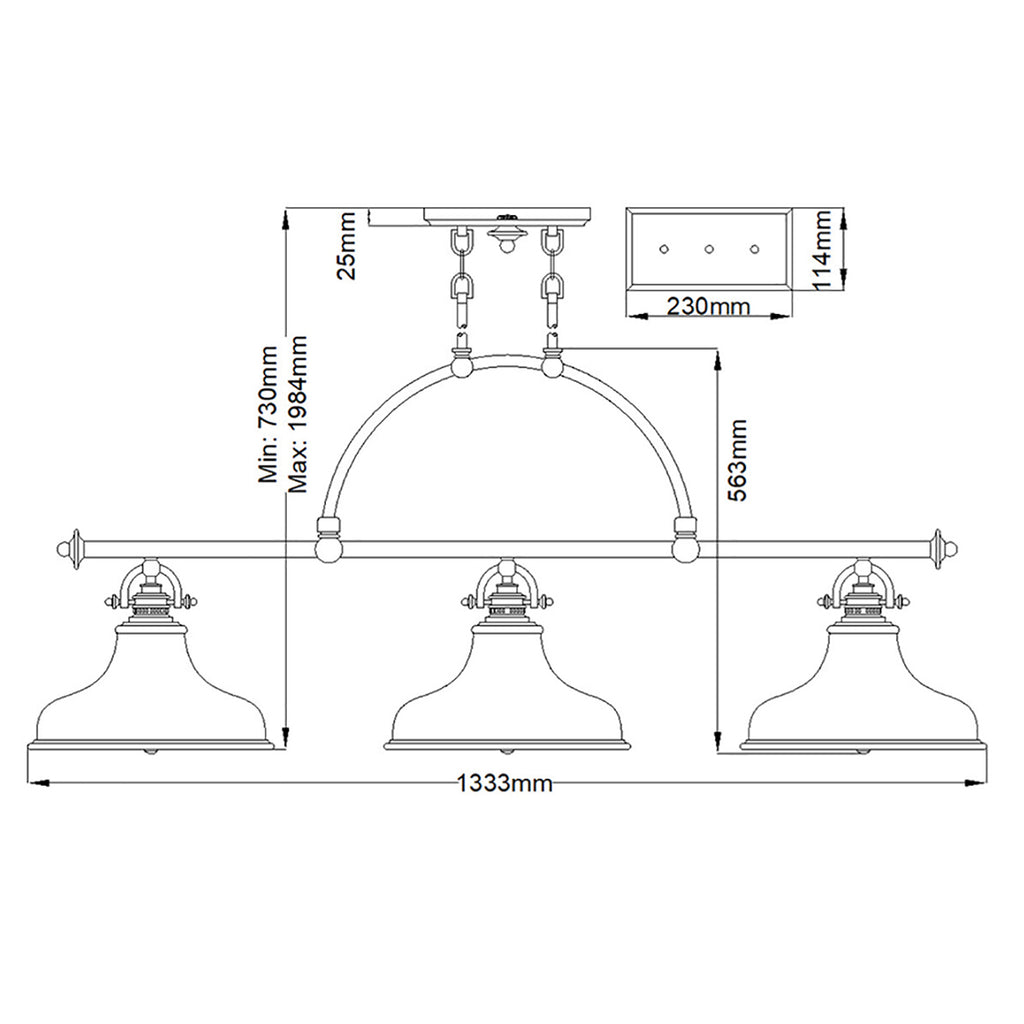 Quoizel Emery 3 Light Bar Pendant Light in Imperial Silver
